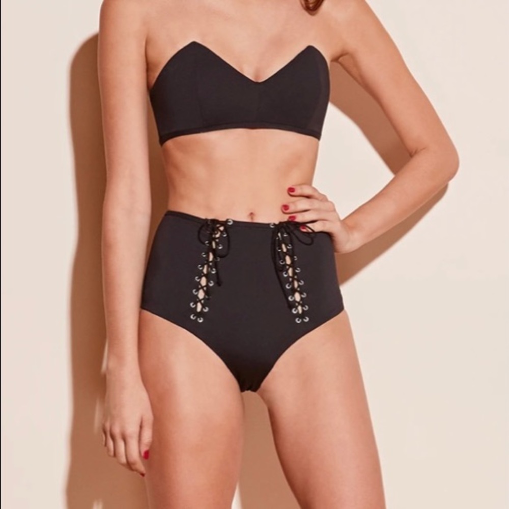 FLEUR DU MAL HIGH-WAIST LACE-UP BIKINI, SZ S/M NWT - Picture 3 of 11